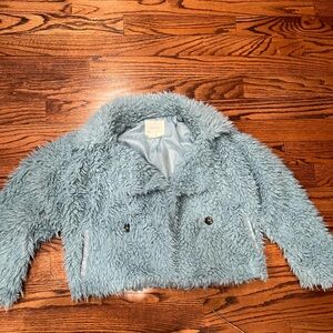 Anthropologie Fluffy Light Blue Jacket